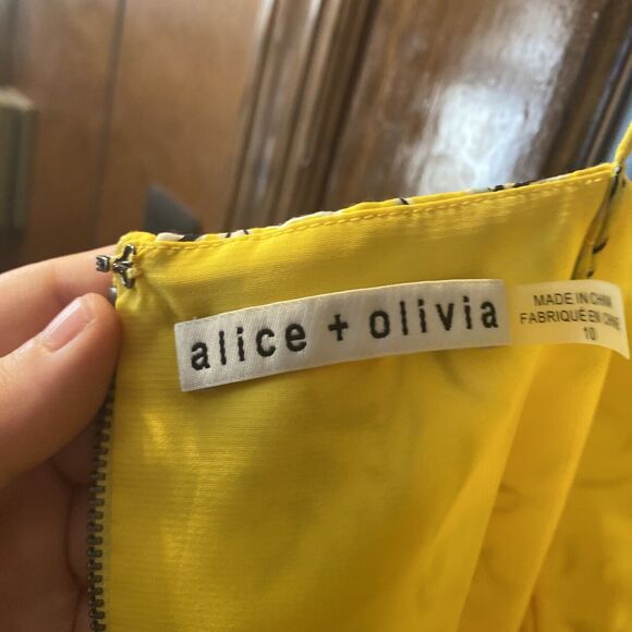 ALICE + OLIVIA Glinda Floral Silk-Cotton A-Line Swinging Sunbeam Yellow Dress 10 - Picture 6 of 7